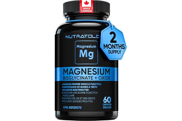 Nutratology® Magnesium Bisglycinate + Oxide | Canadian-Made | Relaxes Muscles, Improves Sleep Quality, Maintains Proper Muscl