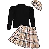 Little Girls Clothes Winter Fall Outfit Casual Long Sleeve Dress Ruffle Shirt Girl Plaid Skirt Set Cute Dresses for Kids