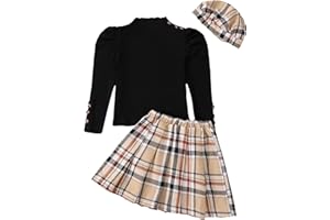 SAEABY Little Girls Clothes Winter Fall Outfit Casual Long Sleeve Dress Ruffle Shirt Girl Plaid Skirt Set Cute Dresses for Kids
