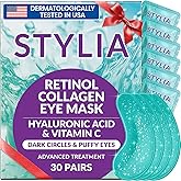 Stylia Under Eye Patches for Puffy Eyes and Dark Circles (30 Pairs) - Marine Collagen Under Eye Mask with Retinol, Vitamin C, Hyaluronic Acid, Pearl Extract - Eye Masks for Dark Circles and Puffiness