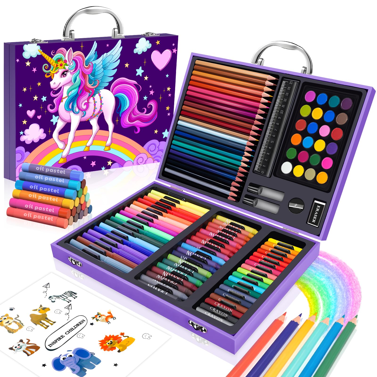 CutteeyFyry Unicorn Art Set for Kids,Colouring Set for Children Age 4-12,Drawing Sets for Kids With Marker Pens,Oil Pastels,Crayons,Colored Pencils,Girls Colouring Sets&Arts And Crafts for Kid