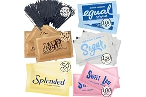 ZEUST Sugar Packets for Coffee - 650-Pack Individual Sugar and Sweetener Assortment Packets: Zero-Calorie Sweetener, Raw Turbinado Sugar, Premium Cane Sugar, Coffee Stirrers