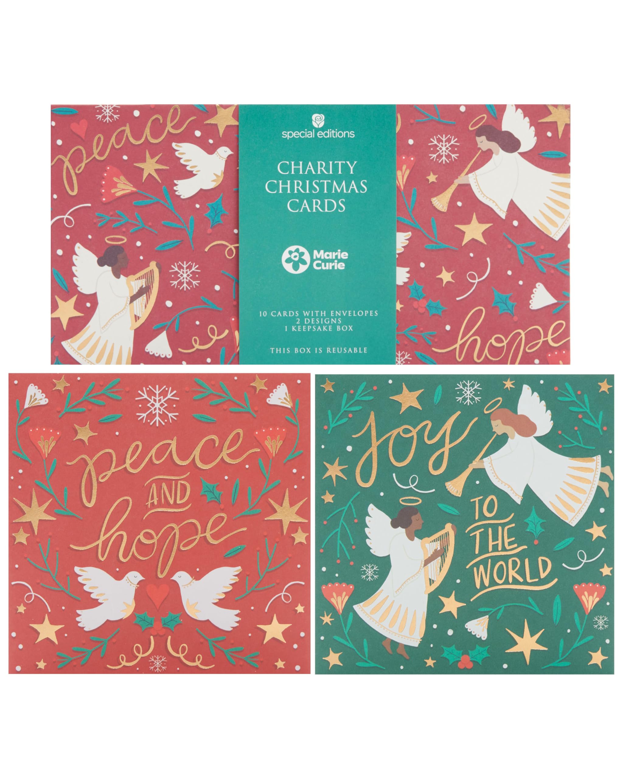 Box Of 10 Marie Curie Charity Peace & Hope Christmas Cards In 2 Designs