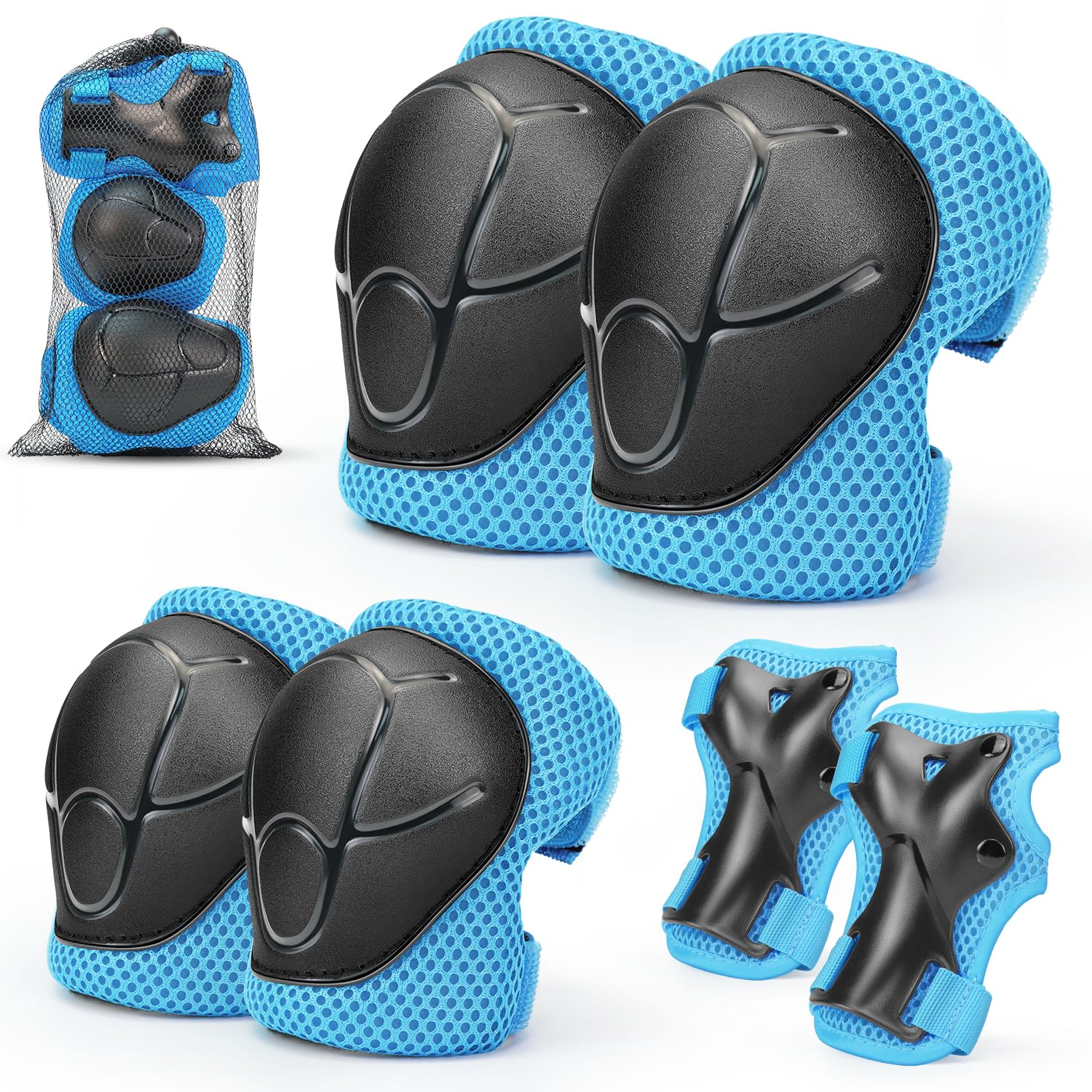 Kids Knee And Elbow Pads ,6pcs Wrist Guard Knee And Elbow Pads for Children, Kids Sports Protective Gear Set With Mesh Bag for Skateboard, Roller Skating, Biking, And Outdoor Multi-Sports