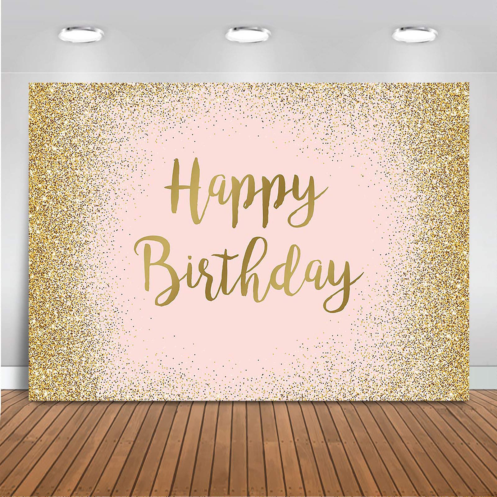 Avezano 2.4x1.8m Pink and Rose Gold Happy Birthday Backdrop for Women Girls Glitter Birthday Party Decorations Banner Photography Background Photo Booth Props