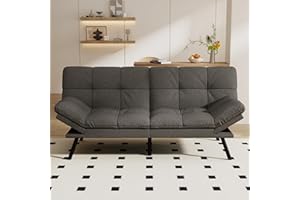 Opoiar Convertible Futon Sofa Bed,71" Memory Foam Futon Couch,Detachable Cushion,Adjustable Backrest & Armrest,Linen Modern Loveseat Sleeper Recliner for Living Room,Office,Apartment,Dark Grey