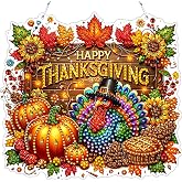 GOUOYANA Thanksgiving Diamond Art Hanging Painting-Pendant Home Wall Art | Double Sided Thanksgiving Turkey Pearl Art Kits for Adults,DIY Special Shaped Crystal Fall Home Hanging Wall Art (7×6.5 In)