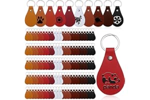 Nosiny 100 Pcs Pu Leather Key Fob Kit 10 Colors Leather Keychain Blanks with Key Rings and Rivets Key Chains Bulk for DIY