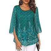 SeSe Code Womens Dressy Tunic Tops Business Casual 3/4 Sleeve Floral Blouses