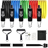 Resistance Bands Set, Exercise Bands, Work Out Bands with Handles, Up to 150lbs, Color Coded Exercise Bands, Exercise Guide, Storage Bag