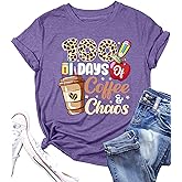 100 Days of Coffee Chaos Shirts for Women Happy 100 Days of School T-Shirt Teach Print Graphic Shirt Teacher Gifts Tops