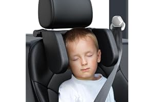 JZCreater Car Headrest Pillow, Car Seat Head Neck Support Pillow, Sleeping Travel Cushion Pillow, Baby Head Support, 360 Degree Adjustable Long Trip Rest Headrest Pillow for Kids Adult, Black