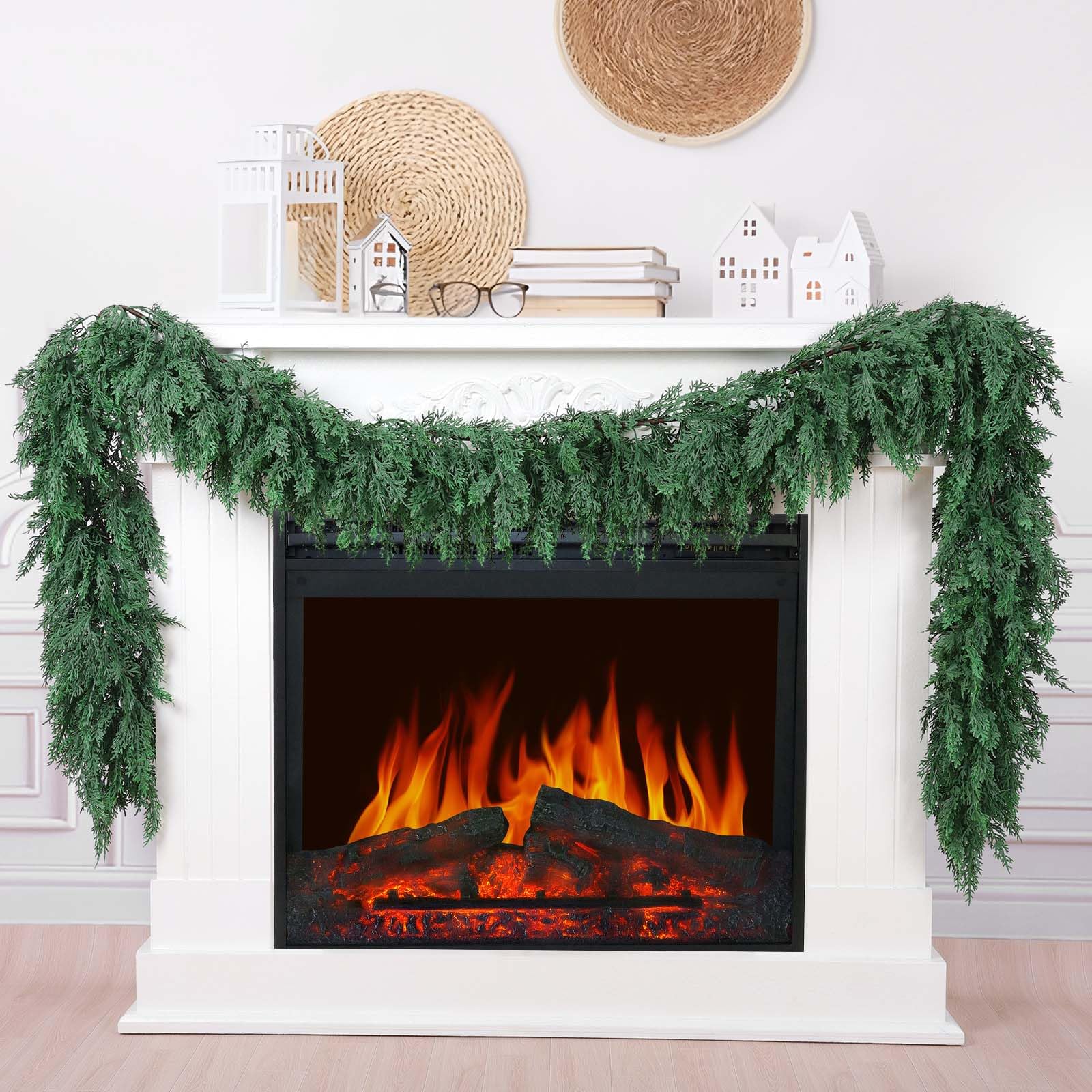 Photo 1 of Hananona 9 FT Artificial Cedar Garlands, 2 Pcs Real Touch Winter Cedar Pine Garland, Green Artificial Greenery Garland for Table, Mantle, Wall, Indoor, Outdoor Christmas Decorations (2, 9 FT)