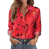 Zeagoo Button Down Shirts for Women Dressy Floral Printed Long Sleeve Blouse Business Casual Work Tops