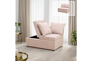 UOCFYK Convertible Ottoman Sofa with Storage, Modern Sackcloth Futon Couch with 2 Pillows Adjustable Backrest, Recliner Folding Loveseat for Living Room, Apartment Dorm, Office,Pink
