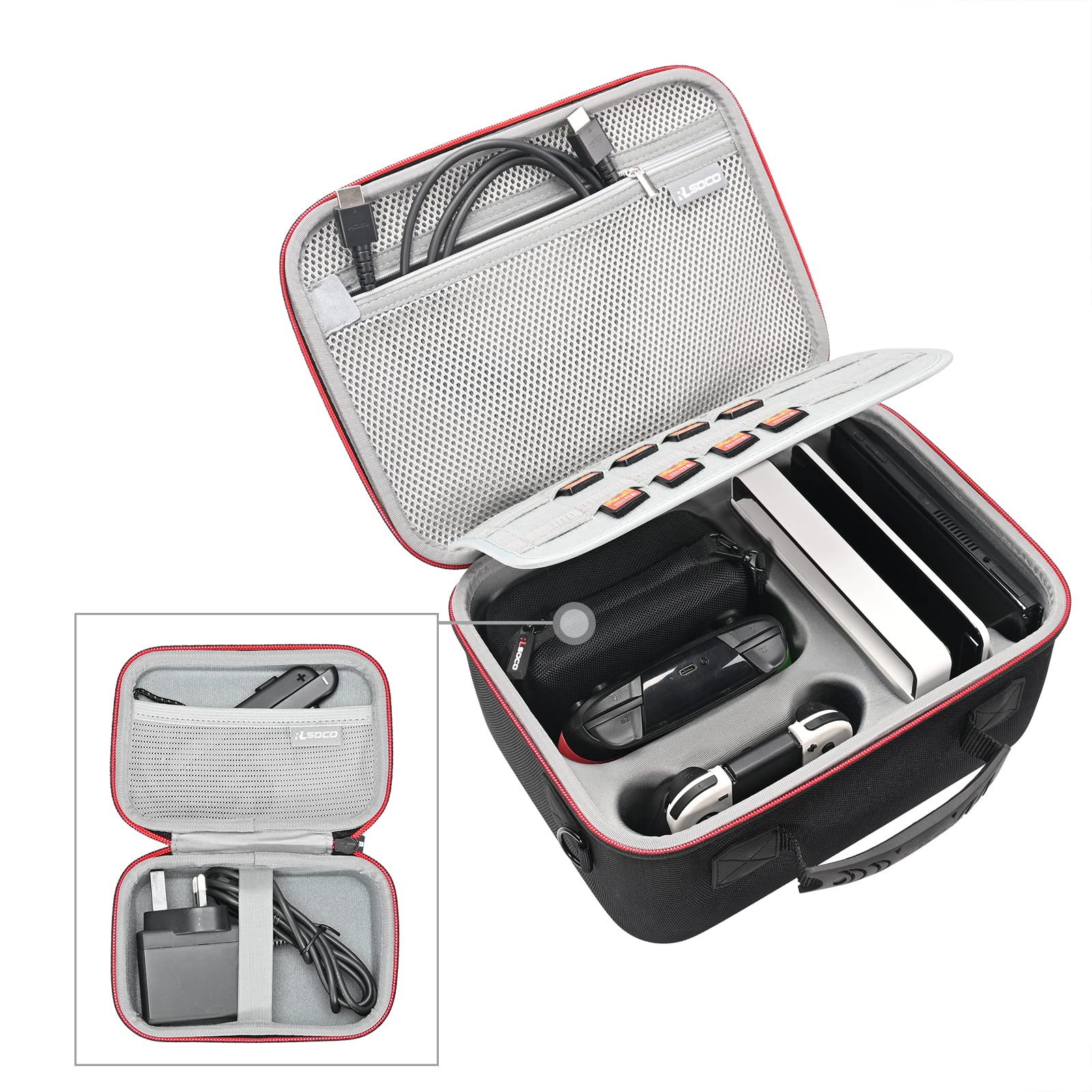 RLSOCO Carrying Case for Nintendo Switch & Switch OLED - Fit Extra Switch Pro Controller & Poke Ball Plus (newset Case fits Switch & Switch OLED)
