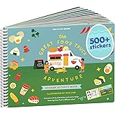 Food Truck Adventure 500+ Kids Sticker Book by Cupkin Fun Toddler Travel Activity Coloring and Sticker Book, 12 Coloring Pages + 12 Scenes for Children's of 2-8 Years, Valentines Gifts for Kids