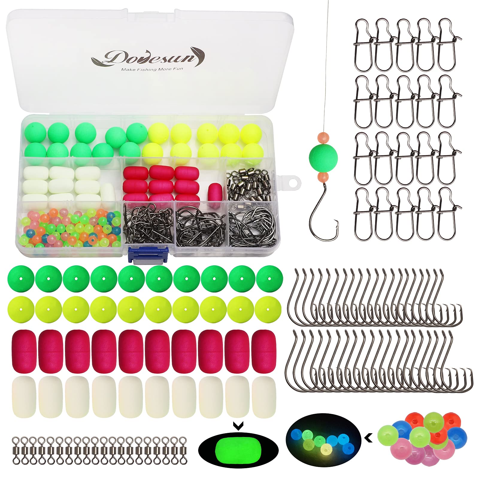 Dovesun 220Pcs Pompano Rig Kit Surf Fishing Pompano Rig Floats Fishing Beads Fishing Hooks Accessories Kit