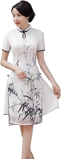 Amazon 上海物語 Shanghai Story 膝丈 チャイナドレス 女性 チャイナ服 ベトナム 民族衣装 アオザイ 襟付き 半袖 レディース レース ベトナムドレス 中国ドレス チャイナ風 ワンピース レディース 通販