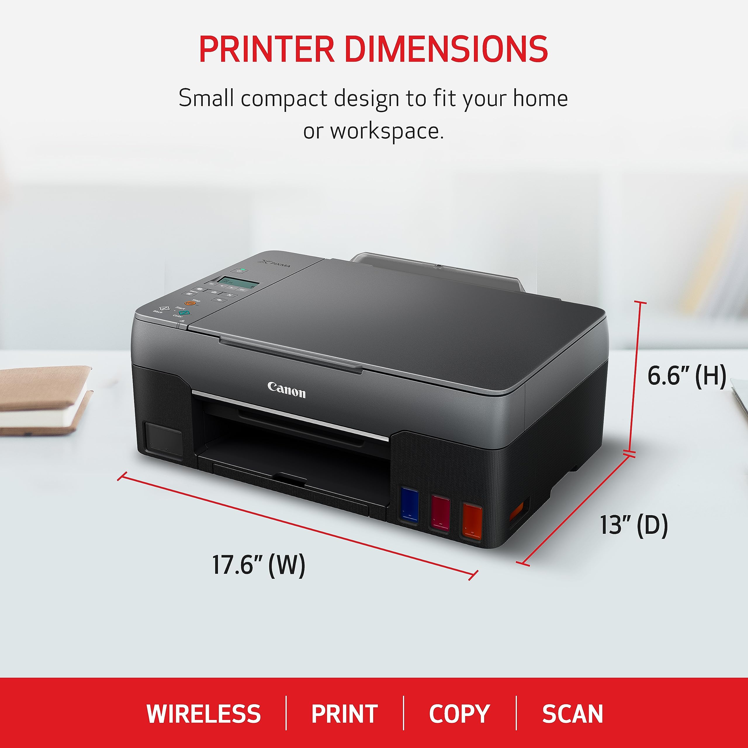 Canon G3260 All-in-One Printer | Wireless Supertank (Megatank) Printer | Copier | Scan, with Mobile Printing, Black, Works with Alexa