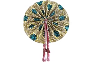 GhanaStuff Éventail portable en tissu Ankara africain fait à la main avec poignée en cuir véritable, fabriqué au Ghana (obaa 
