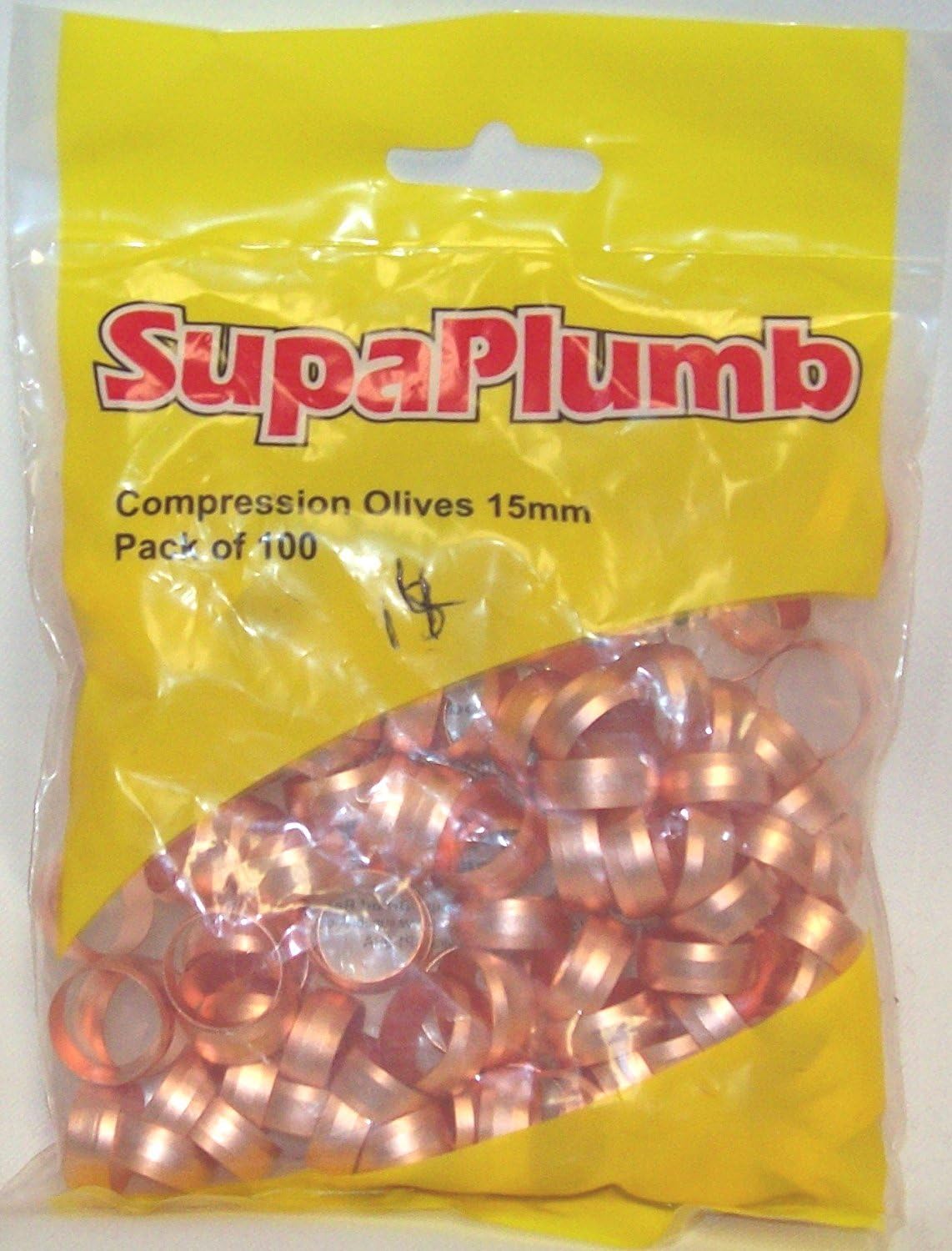 SupaPlumb Pack of 100 Plumbing Compression Olives - 15mm, Copper, 100 X 15mm