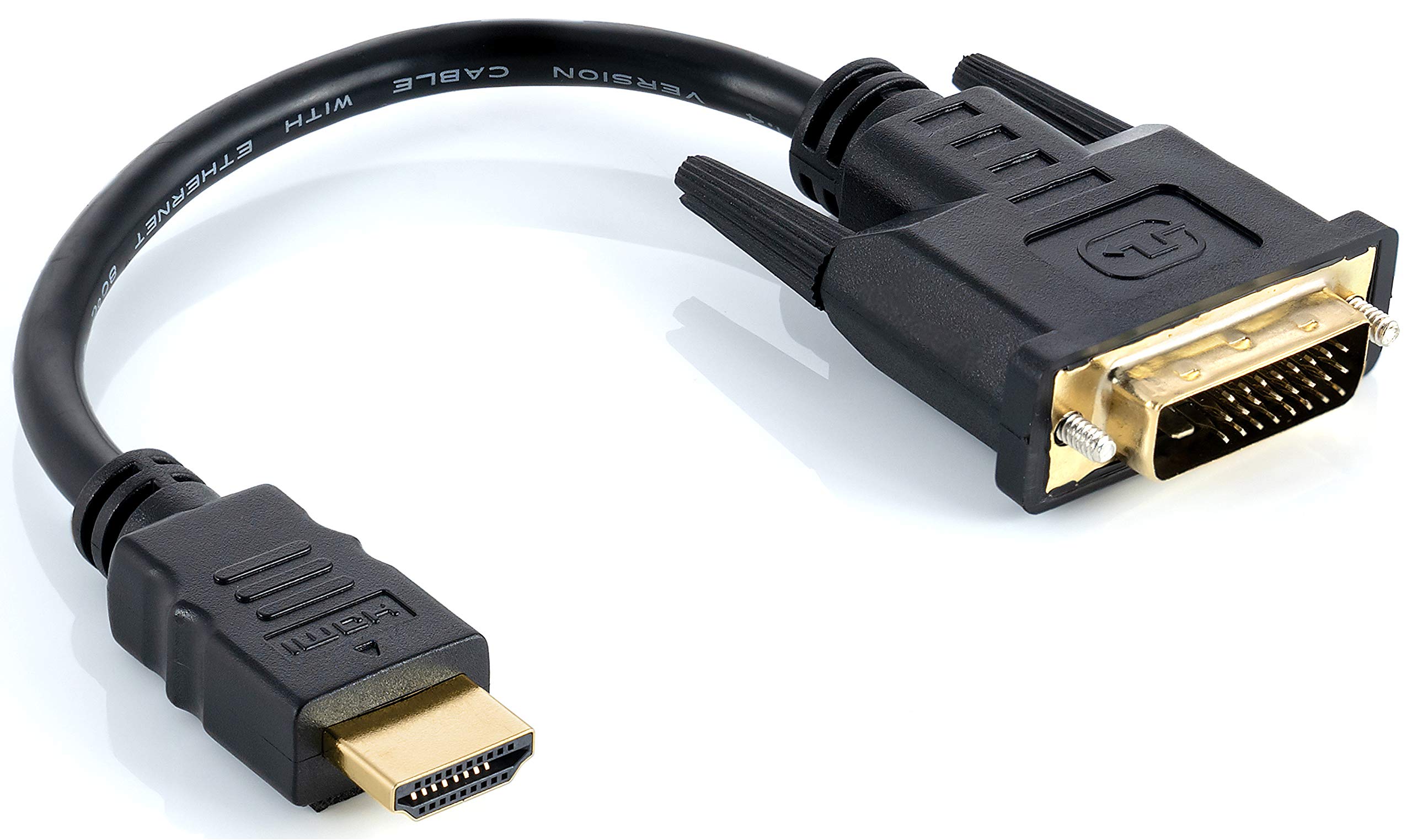 Poppstar HDMI Plugs to DVI Jack Sockets, 19 Pin Plug > DVI 24+1 (DVI-D) Jack Sockets to Connection Port on Monitors to PC/Laptop, Noise-free Transmission, 24 Karat Gold-Plated Contacts, 20 cm Cable