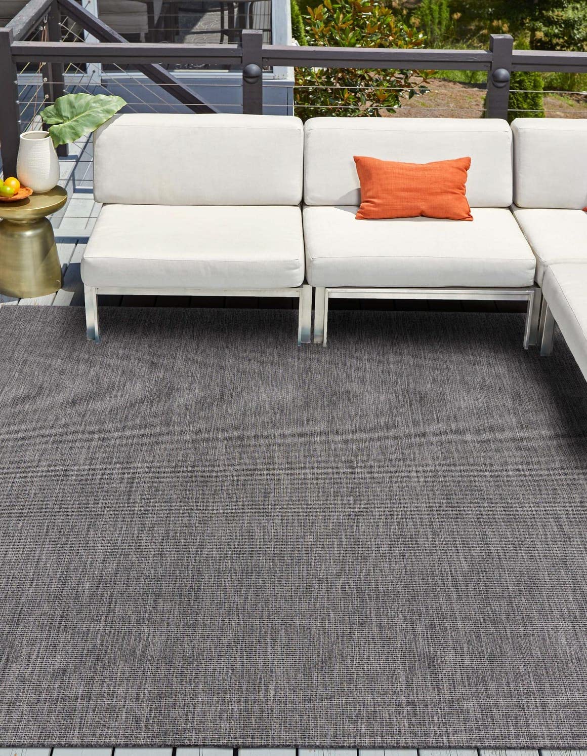 Unique Loom Outdoor Solid Collection Area Rug (7' 10" Square Black/Ivory) Image