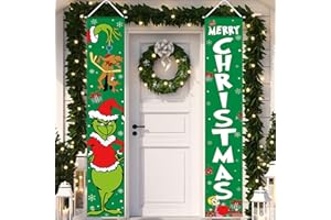 YUNFAN Christmas Decorations Christmas Decor Green Banner Xmas Porch Door Sign Welcome Banner for Indoor Outdoor Wall Home