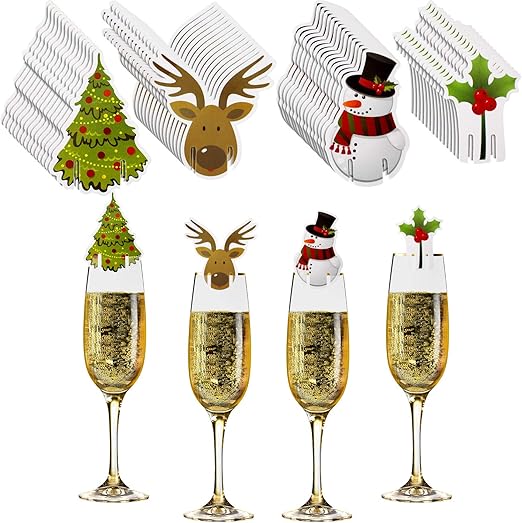 Amazon Com 60 Pieces Christmas Wine Glass Decorations Cup Cards