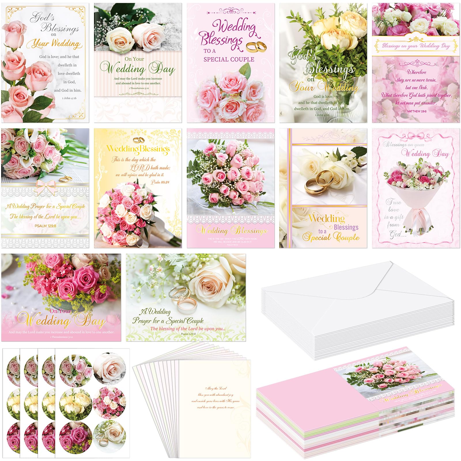 Photo 1 of Motiskyy 24 Pack Religious Wedding Cards for Bride and Groom Wedding Card Religious with Envelopes and Scripture for Son and Daughter in Law Christian Engagement Gifts for the Couple