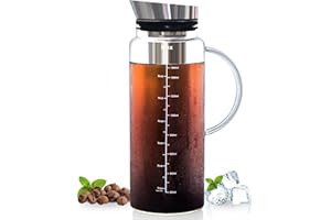 Aquach Cold Brew Coffee Iced Tea Maker & Fruit Pitcher - Large Capacity 51 Ounces - with Durable Glass Carafe/Fine Mesh Steel Infuser/Airtight Lid
