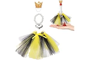17.78cm/7in Mini Desk Goose Outfit Set, Include Rhinestone Crown & Heart Necklace & Gauze Skirt, Black Gold Desk Goose Access