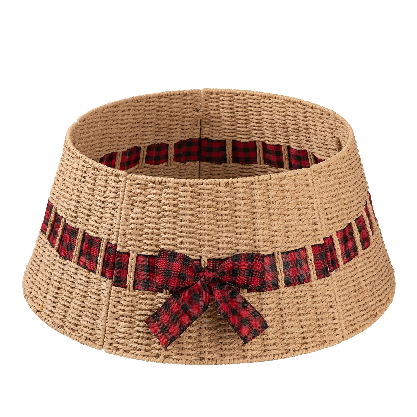 Photo 1 of OIAHOMY Christmas Tree Collar, Wicker Holiday Tree Skirt & Stand Base Cover,Paper Rope Christmas Decor with a Bow Tie, Natural-24 inch