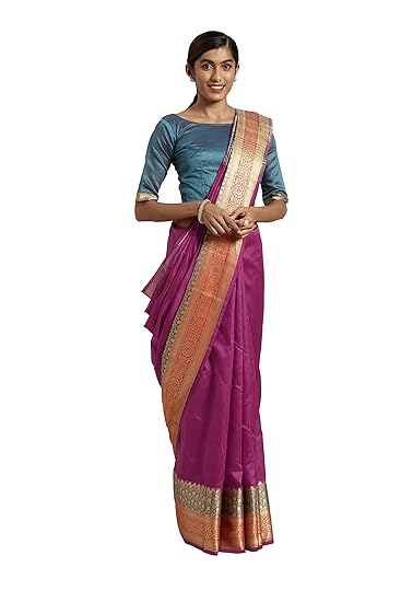 Womens Art Silk Zari Woven Work Saree With Contemporary Heavy Pallu & Border Work