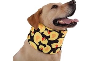 LovinPet Dog Recovery Collar, Adjustable Soft Cone for Medium & Large Dogs, Post-Surgery Comfort & Lick Prevention, Yellow Duck Print,Black