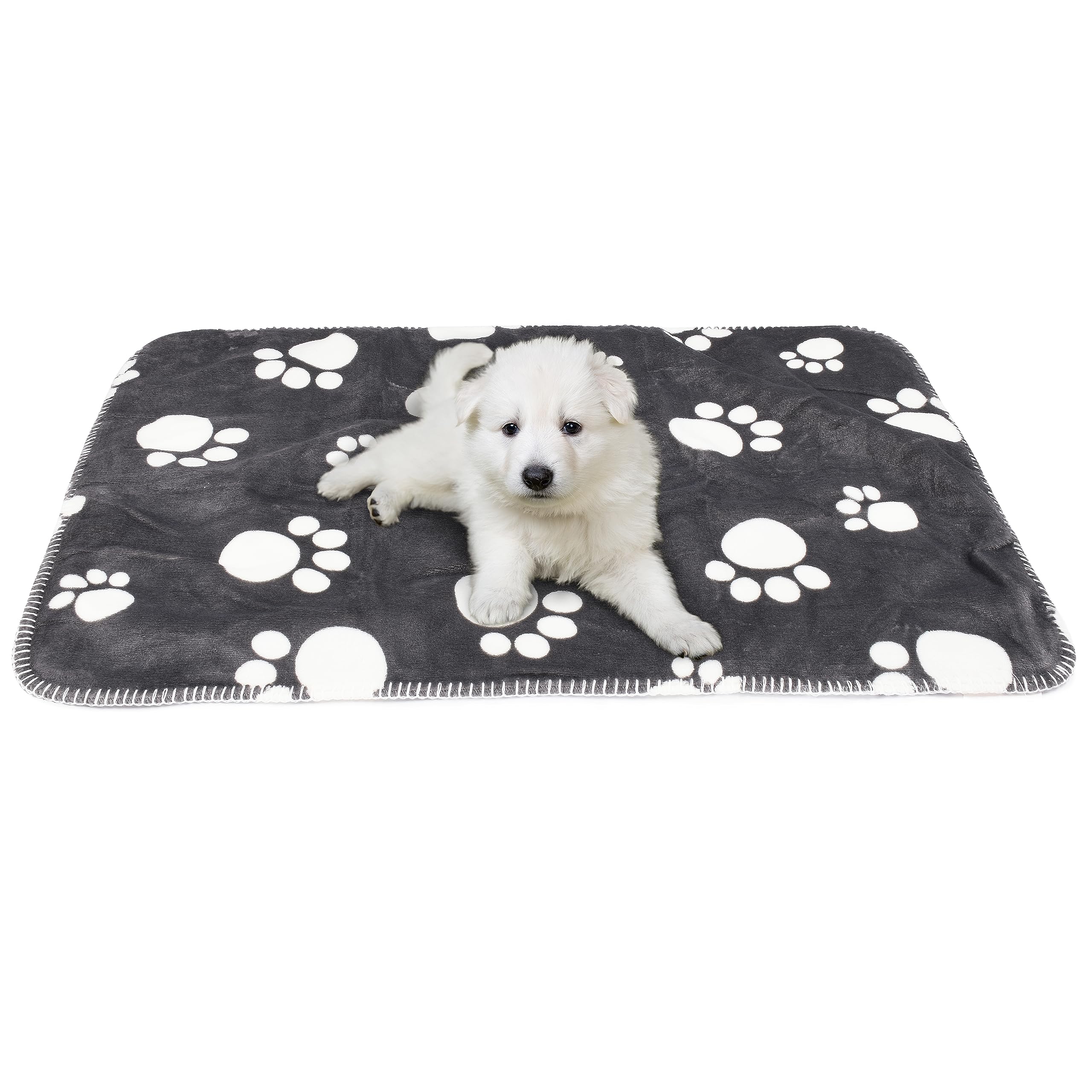 Pawsee Paw Print Waterproof Dog Blanket, Pet Pee Proof Fleece Sherpa Throw Blanket for Sofa Couch Bed Protection, Washable Reversible Furniture Protector Cover, 125 x 75 cm