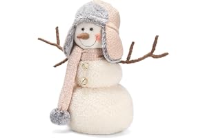 WORLDECO Christmas 2025 Animated Cute Snowman Decorations, Santa Handmade Plush-Knit Collectible White Scarf, Xmas Indoor Outdoor Home Snowman Ornaments Present Gift 13.7 inch