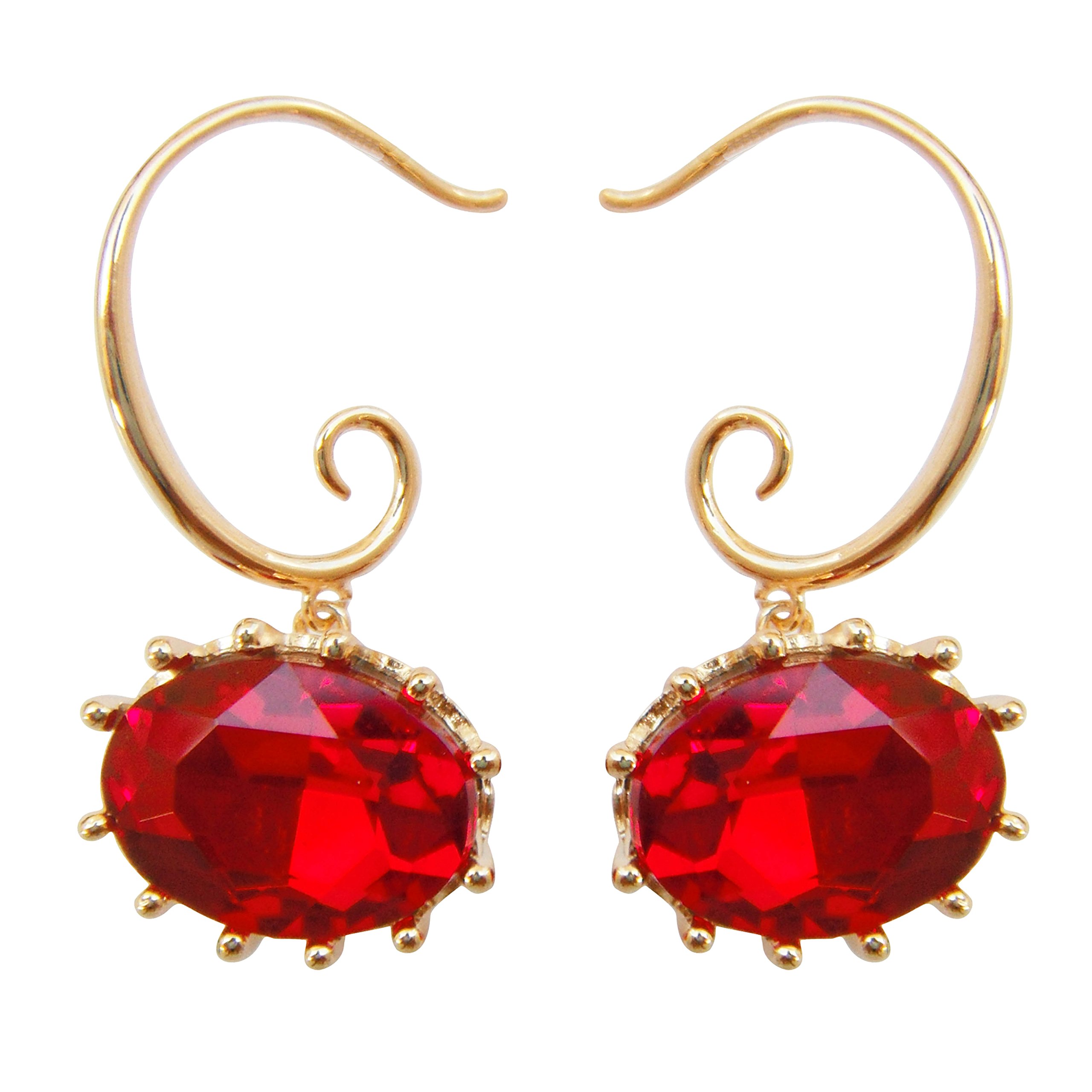 Navachi 18k Gold Plated Crystal Flower Basket Red Zircon Az1322e Dangle Drop Earrings