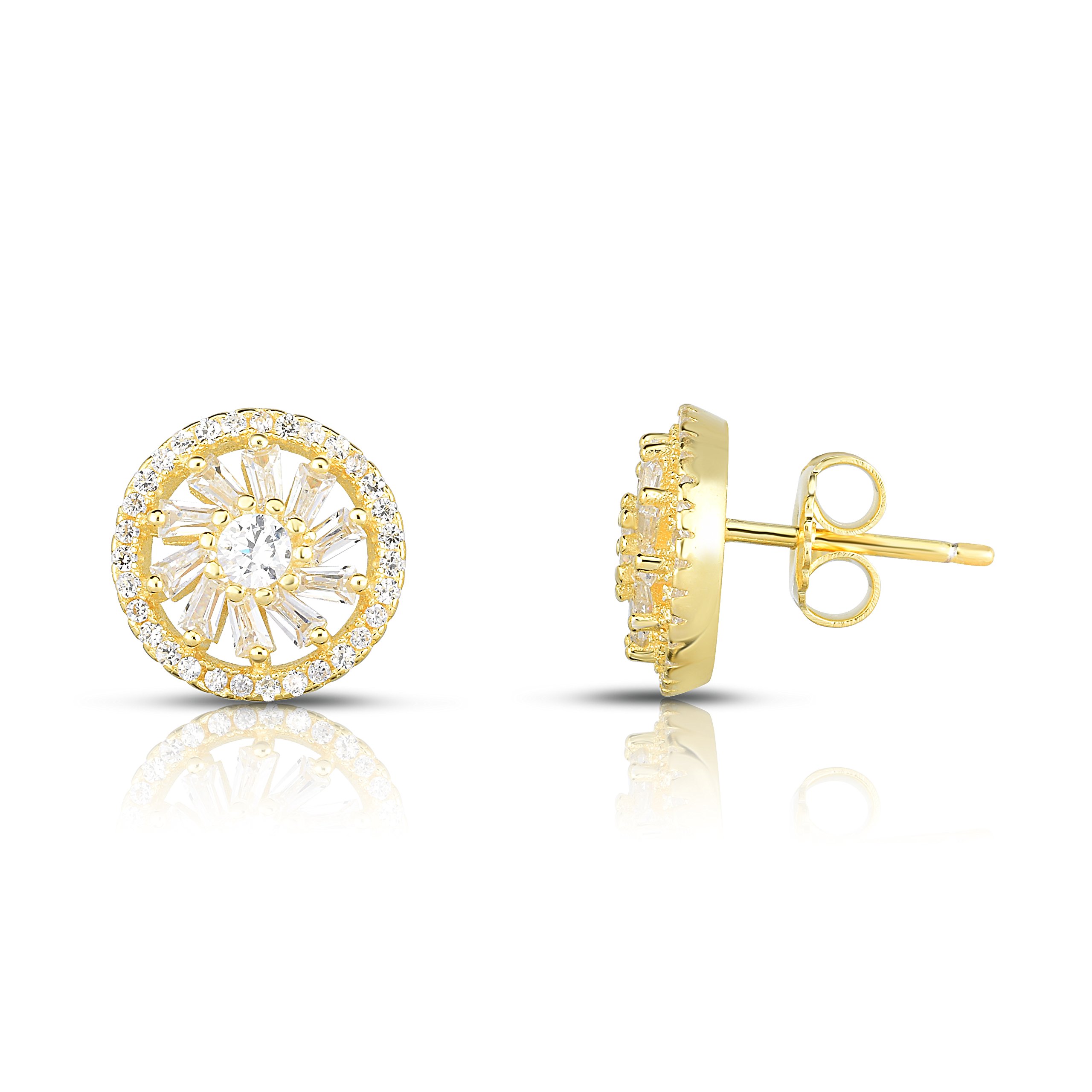 Spoil Cupid Yellow Gold-Plated Sterling Silver Cubic Zirconia Double Halo Stud Earrings