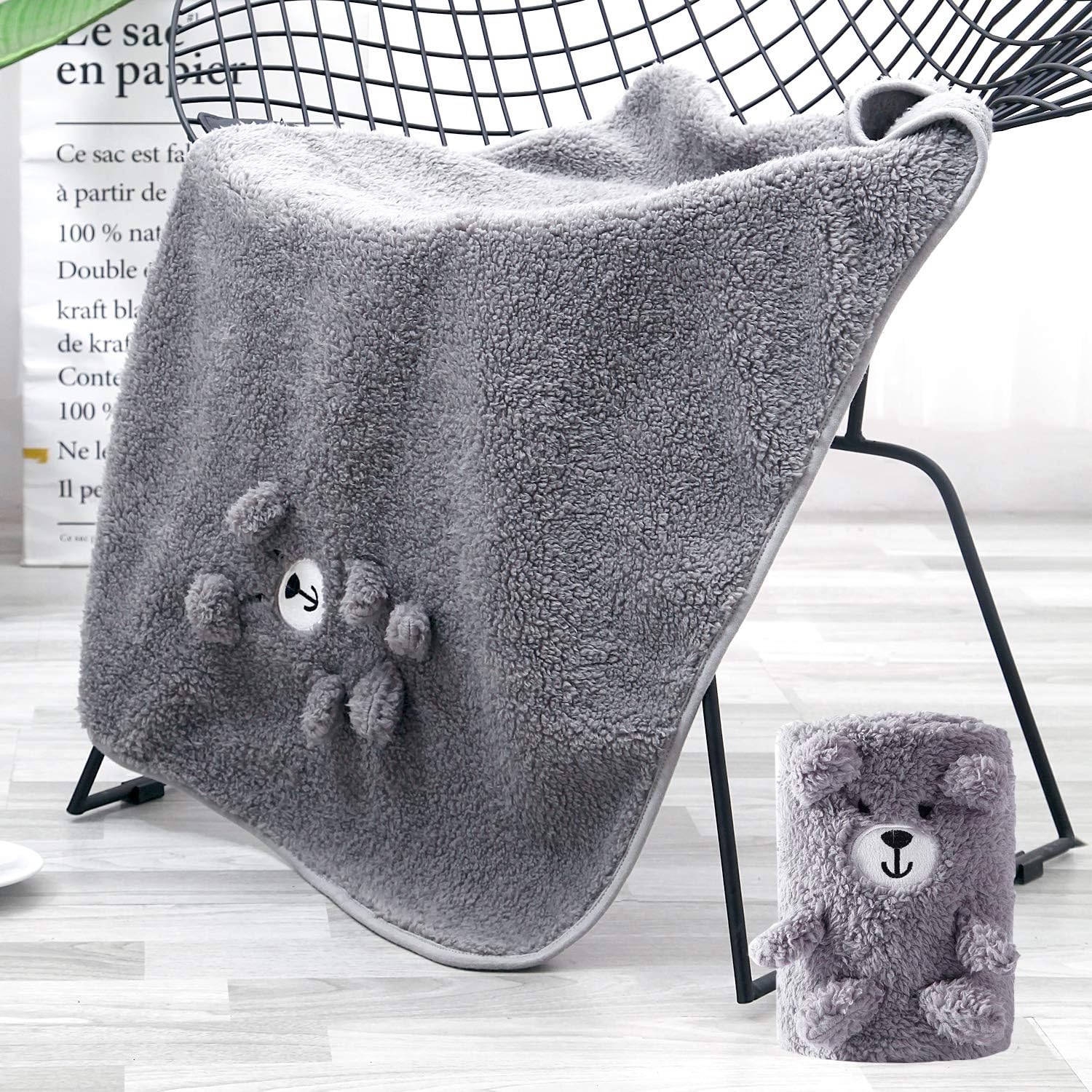 Little-Grape-Land Sherpa Baby Blanket Bear,Plush 3D Embroideried,Double Sided Super Soft Fleece Baby Blanket for Boys Fits Nursery Stroller,Crib,Size 36x24In,Grey