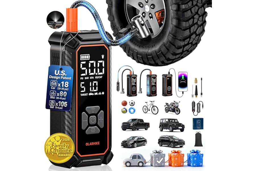 OlarHike Tire Inflator Portable Air Compressor, Lightning-Fast Inflation, Dual Power - 6000mAh & 12V DC, Cordless Air Pump fo