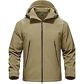 TACVASEN Men's Hooded Softshell Jacket Waterproof Fleece Lined Rain Jacket Lightweight Windbreaker Winter Coat Outdoor Hiking