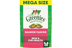 Greenies Feline Smartbites Skin & Fur Health Crunchy and Soft Cat Treats, Salmon Flavor, 4.6 oz. Pack