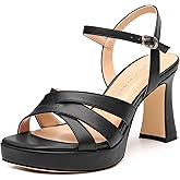 CDXJHYMY Women's Chunky Platform High Heels Block Heeled Sandals Open Square Toe Ankle Strap Dress Wedding Party Sandal Shoes 3.3''