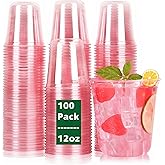 Benestanti 100 Pcs Pink Plastic Cups,12oz Disposable Stemless Wine Glasses for Cocktail,Cute Plastic Cups,Cocktail Wine Glasses,Pink Party Cups for Meeting Wedding Christmas Holiday,Party Supplies