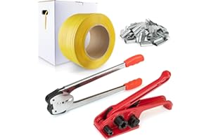 GRESDENT Heavy Duty Packaging Banding Strapping Kit - Upgraded Poly Strapping Tensioner Tool Set with 3280' Length PP Packagng Strapping Banding,100 Metal Seals