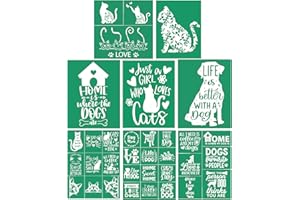 JAJADO Cat and Dog Theme Silk Screen Stencil 8pcs, Pet Animals Bundle Chalk Mesh Transfers Reusable Self-Adhesive Screen Printing Stencils for Wood, Fabric, Pillow, Wall DIY Home Decor