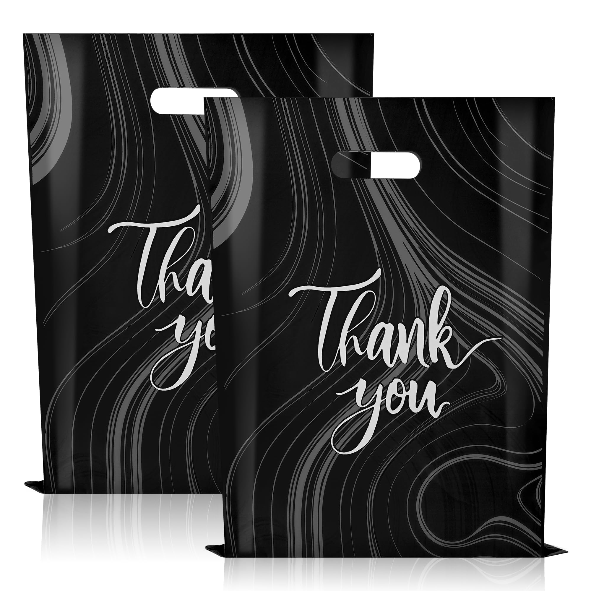 Photo 1 of 100 Pack Black Thank You Bags, Plastic Bags with Handles, 12 X 15 Inches (2.36 Mil Thickness) for Small Business, Boutique, Retail, Packaging Supplies to Hold Clothes
