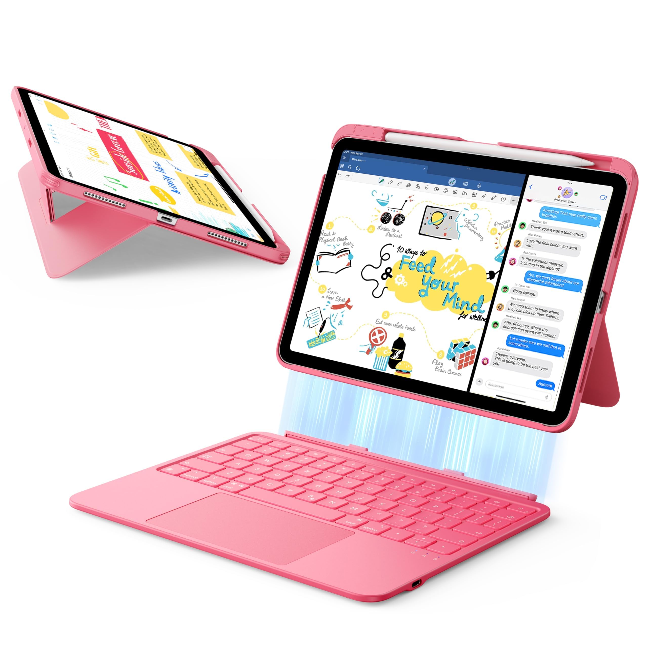 Photo 1 of ESR iPad 11th (A16) 2025/10th Gen Flex Keyboard Case, Ultra-Light Magnetic Detachable Keyboard for iPad 10.9" with Writing/Viewing Modes, Larger Precision Trackpad, Pink